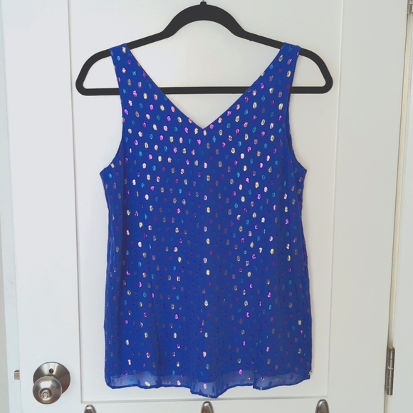 Lilly Pulitzer Florin Silk top in Morroccan Clip Dot Metallic XS - Picture 6 of 7